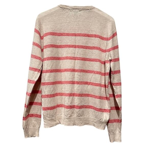 Tailor Vintage Size Large Pink Long Sleeve Striped 100% Linen Pullover Sweater - Picture 2 of 8